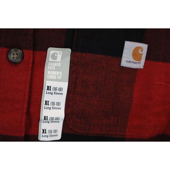 Carhartt Women Sz XL Red Plaid Rugged Flex Loose Fit Midweight Flannel L/S Shirt - Picture 5 of 9